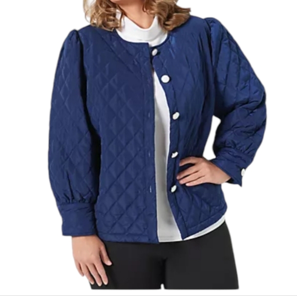 Girl With Curves Women's Navy Button Down Puffer Coat. Size Large. NWT. - Picture 1 of 6